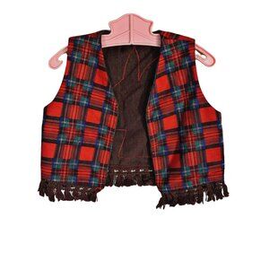 Vintage Plaid Animal Embroidered Open Front Reversible Vest